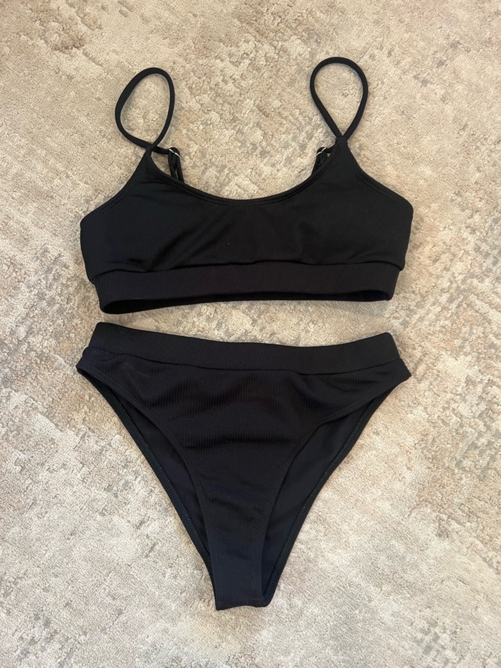 Classic Black Ribbed Bikini Set - Women Swim